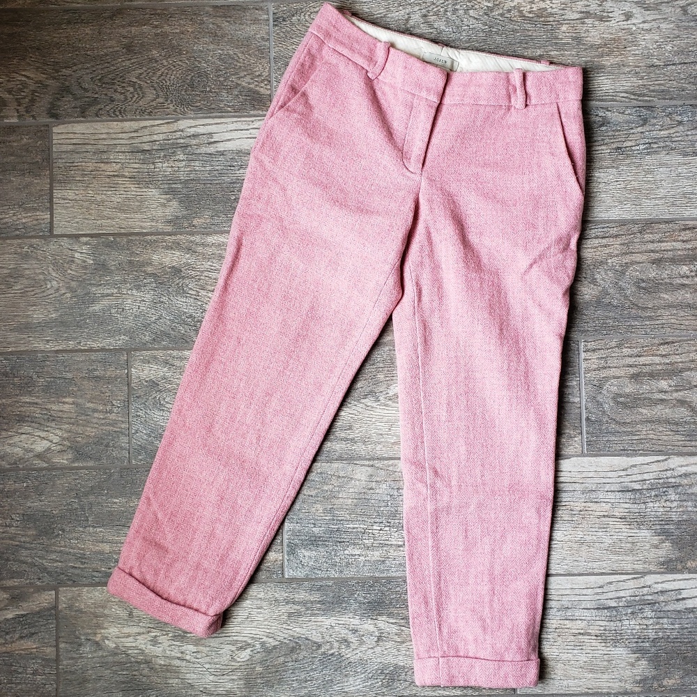 J. Crew Pink Café Herringbone Wool Capri Pant Work
